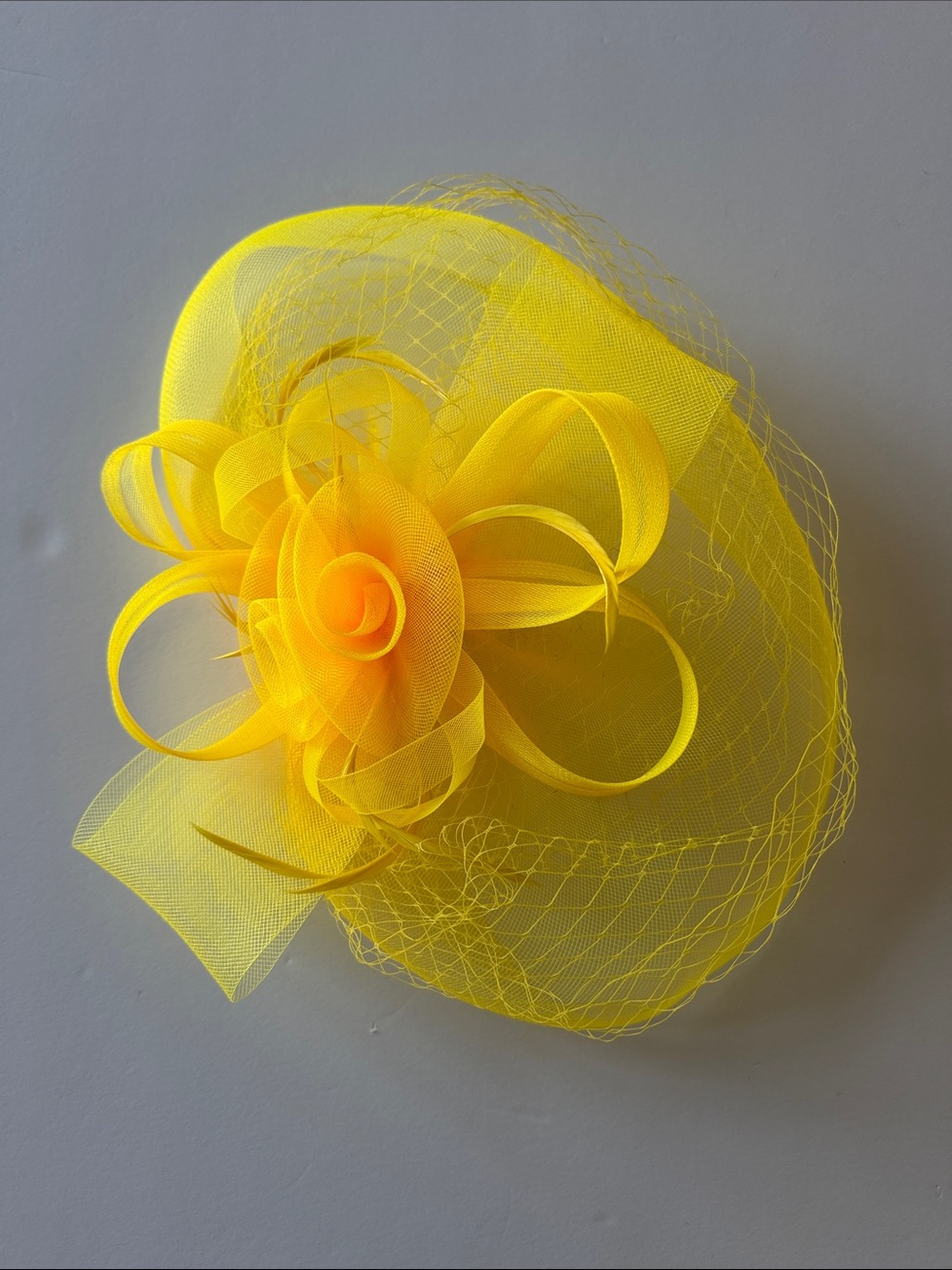 Yellow Floral Fascinator Hat with Veil